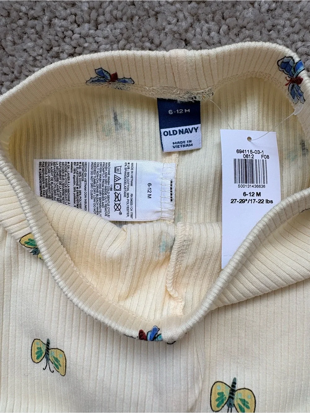 Old Navy Yellow Ribbed Baby Shorts with Blue & Yellow Butterflies